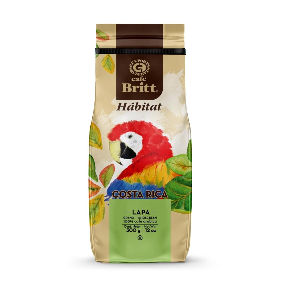Cafe Britt Habitat Papagei Arabica Kaffee aus Costa Rica ganze Bohne Kaffee, 340g Packung