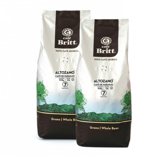 2x Pack Café Britt Altozano Naranjo ganze Bohnen Arabica Kaffee (908g jede Packung)