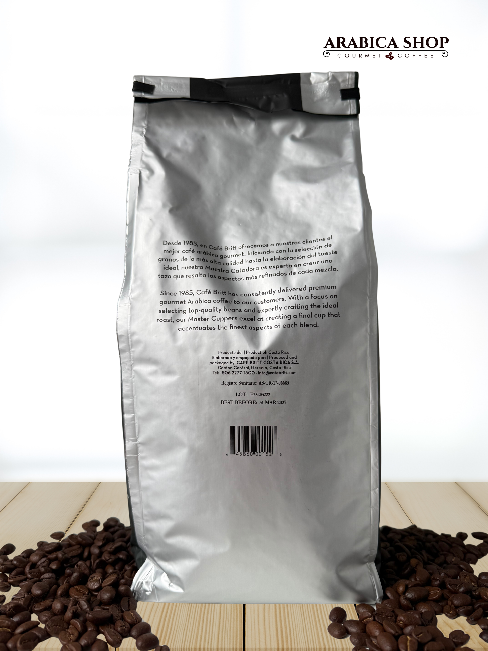 Verpackung Café Britt Tarrazú 908g ganze Bohnen – Kaffee aus Costa Rica