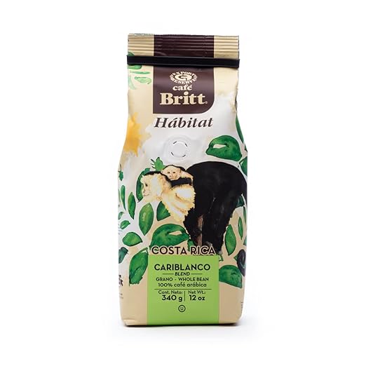 Café Britt  Habitat Weißgesichtig Affe  Arábica  aus Costa Rica ganze Bohne 340g Packung