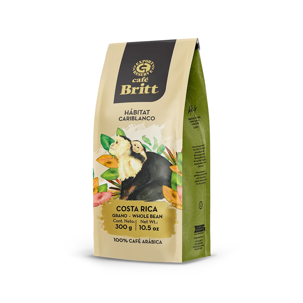 Café Britt  Habitat Weißgesichtig Affe  Arábica  aus Costa Rica ganze Bohne 340g Packung